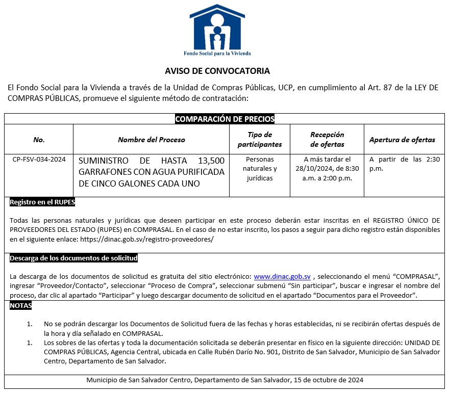 Imagen sobre aviso de convocatoria CP-FSV-034-2024