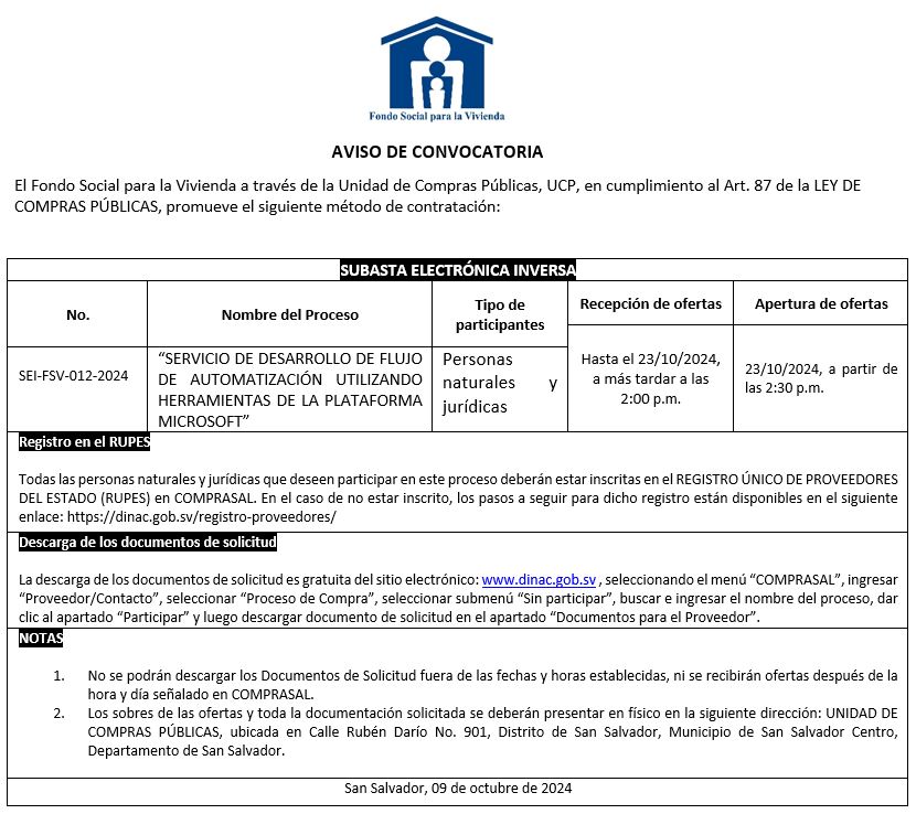 Imagen con información sobre aviso de convocatoria pública 