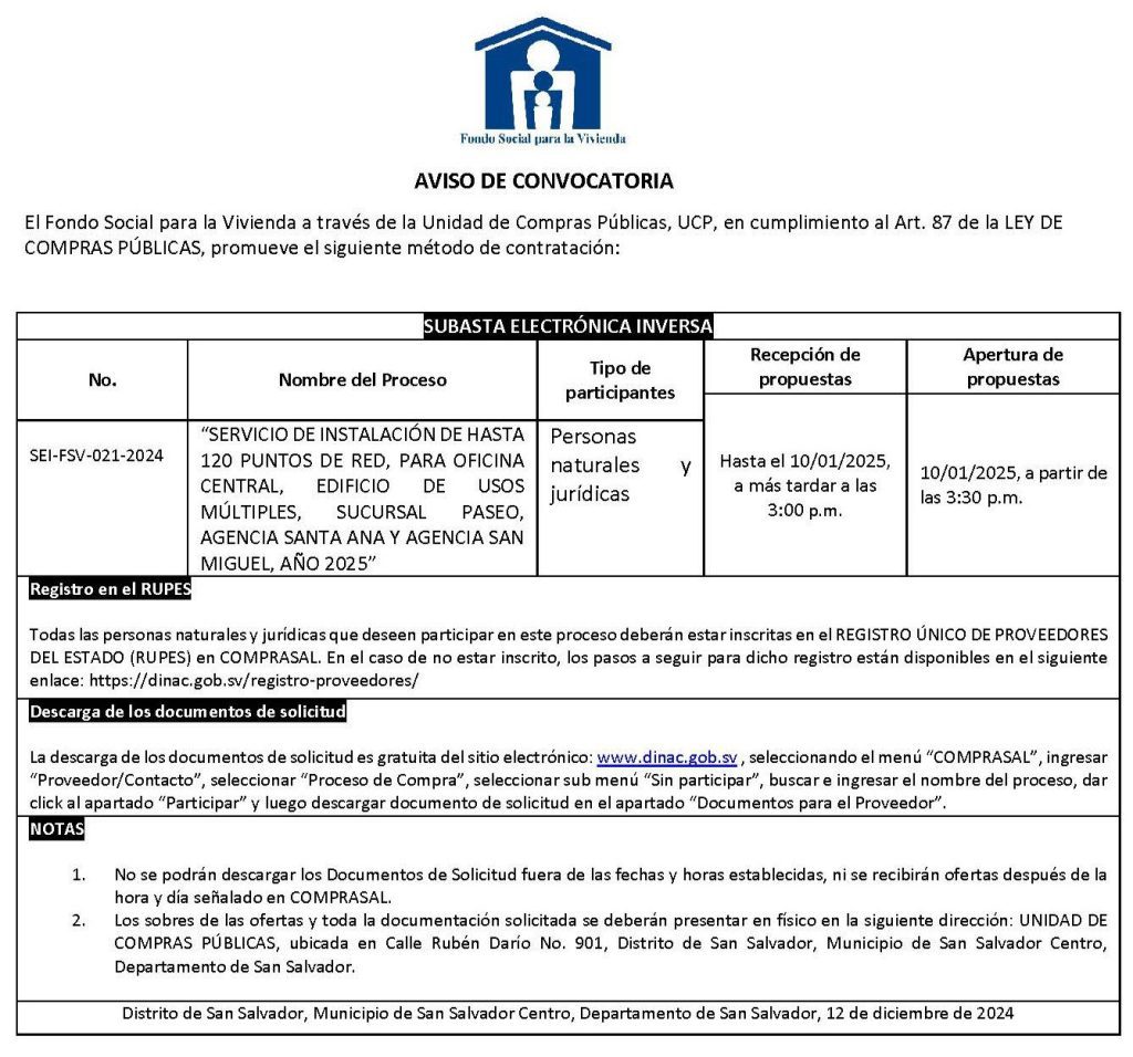 Aviso de convocatoria 12 de diciembre de 2024