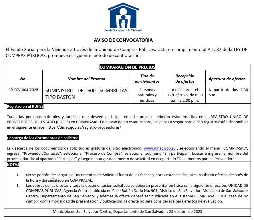 Imagen sobre AVISO DE CONVOCATORIA CP-004-2025