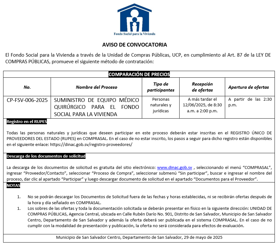 Imagen de AVISO DE CONVOCATORIA CP-006-2025