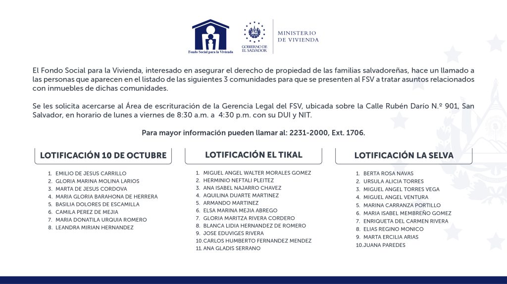 Imagen con listado de las tres comunidades