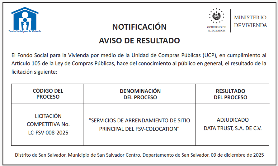 AVISO DE RESULTADOS LC-FSV-008-2025