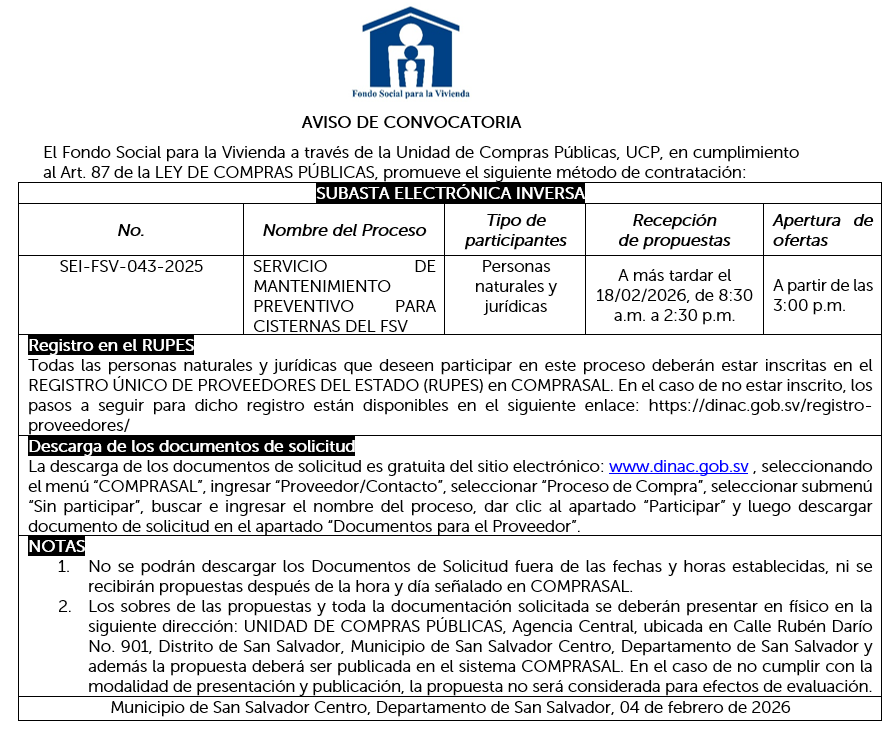 IMAGEN DE AVISO DE CONVOCATORIA SEI-FSV-036-2025