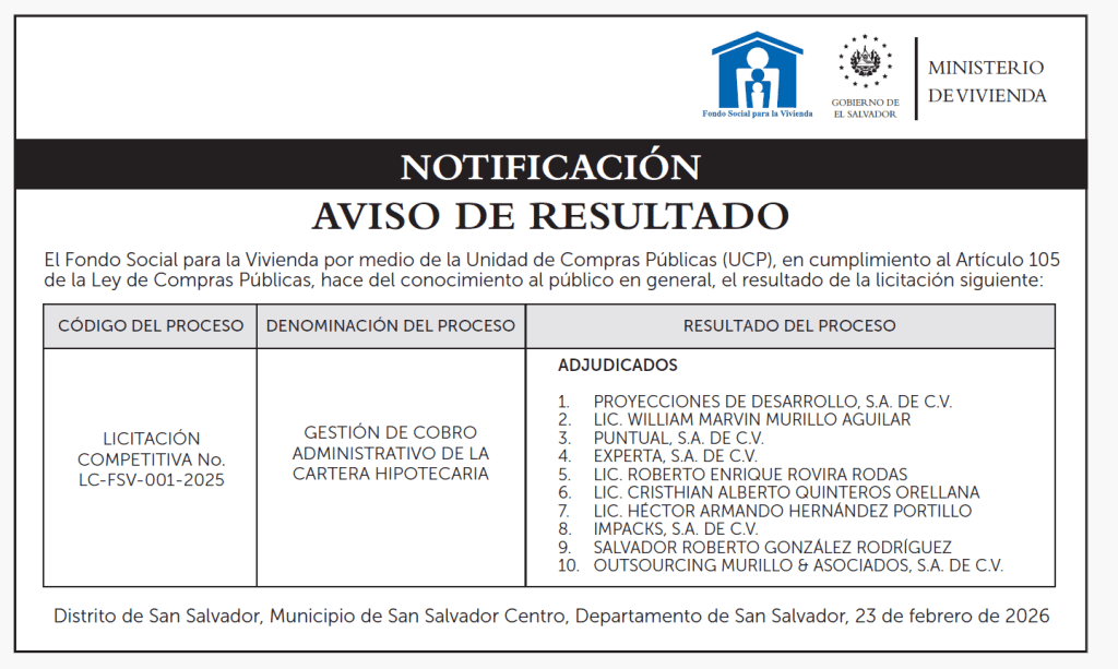 Aviso de Resultados LC-FSV-001-2025