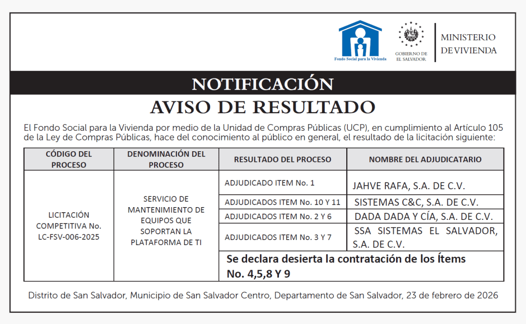 Aviso de Resultado LC-FSV-006-2025