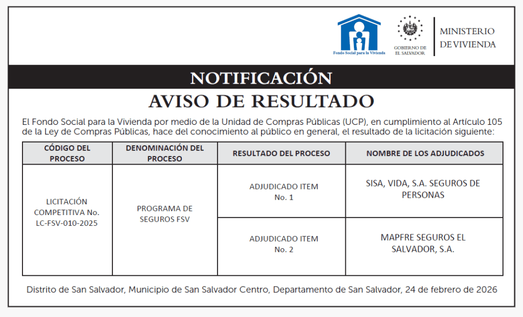 Aviso de resultados LC-FSV-010-2025