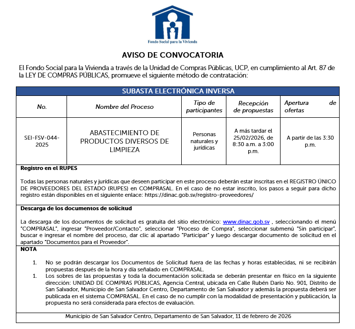 IMAGEN DE AVISO DE CONVOCATORIA SII-FSV-044-2025