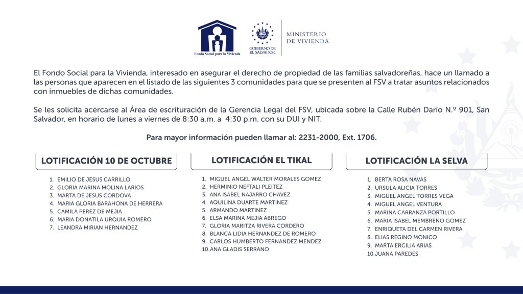 Imagen sobre listado actualizado de las tres comunidades