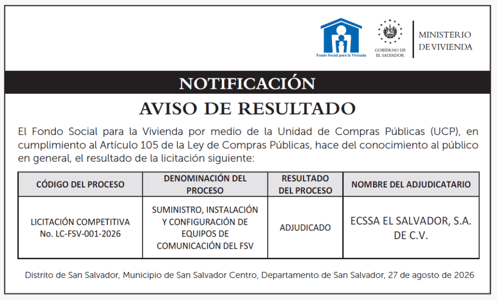 AVISO DE RESULTADOS LC-FSV-001-2026